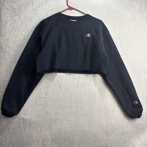 Vintage Champion Crop Sweatshirt Womens Sz XS Blue Reverse Weave